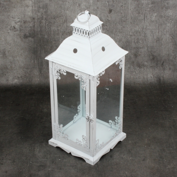 Lucerna kovová biela s patinou 50cm