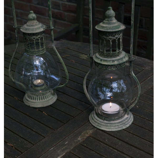 Lucerna kovová so zelenou patinou 45x22cm