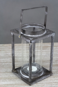 Lucerna kovová šedá s patinou 12x12cm celková výška 27cm