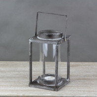 Lucerna kovová šedá s patinou 12x12cm celková výška 27cm