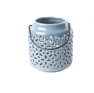 Lucerna na sviečku keramická svetlo modrá