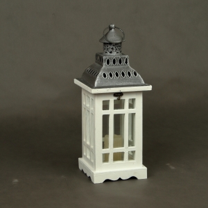 Lucerna na sviečku malá biela 17x17x48cm