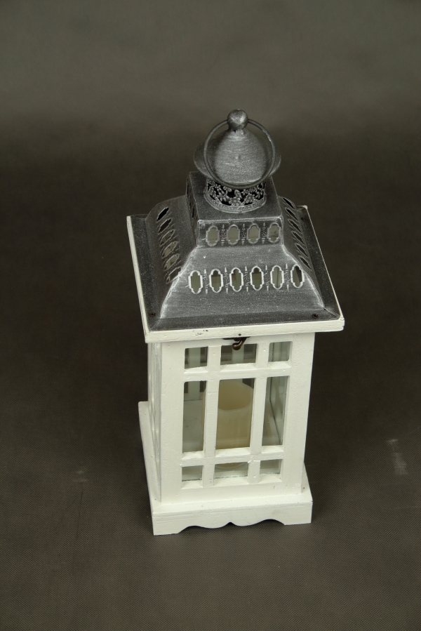 Lucerna na sviečku malá biela 17x17x48cm