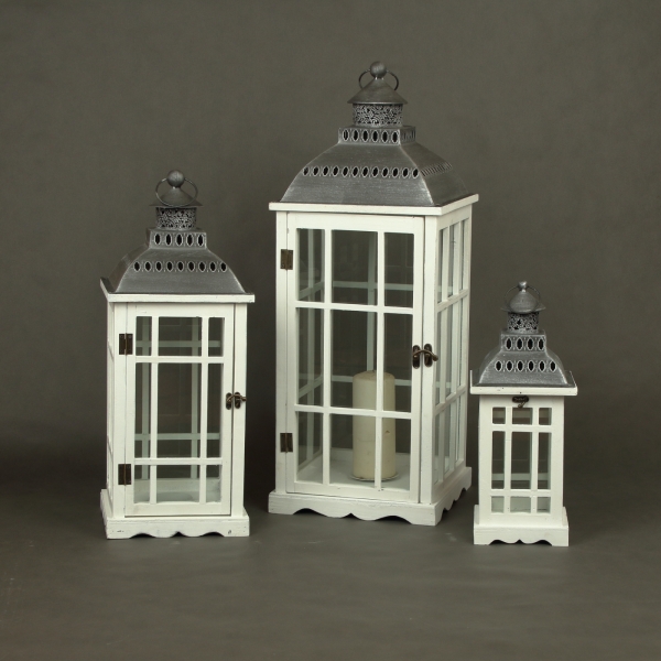 Lucerna na sviečku malá biela 17x17x48cm