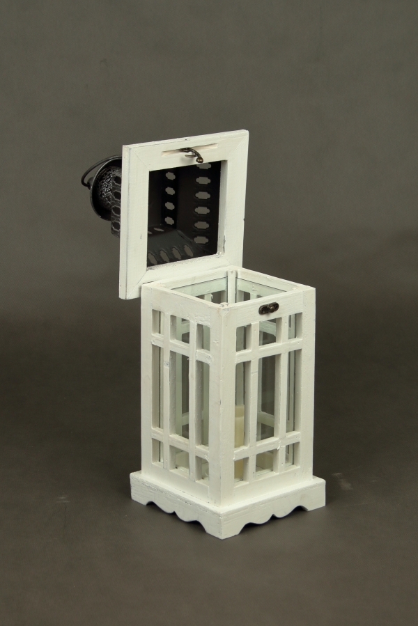 Lucerna na sviečku malá biela 17x17x48cm