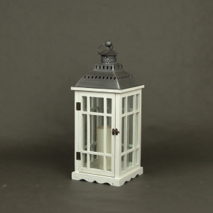 Lucerna na sviečku stredná biela 24x24x65cm