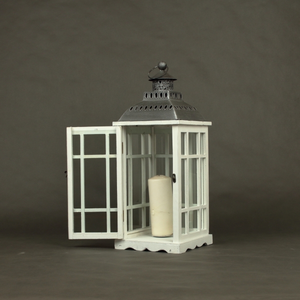 Lucerna na sviečku stredná biela 24x24x65cm