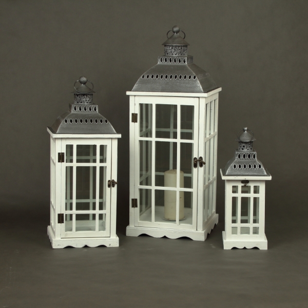 Lucerna na sviečku stredná biela 24x24x65cm