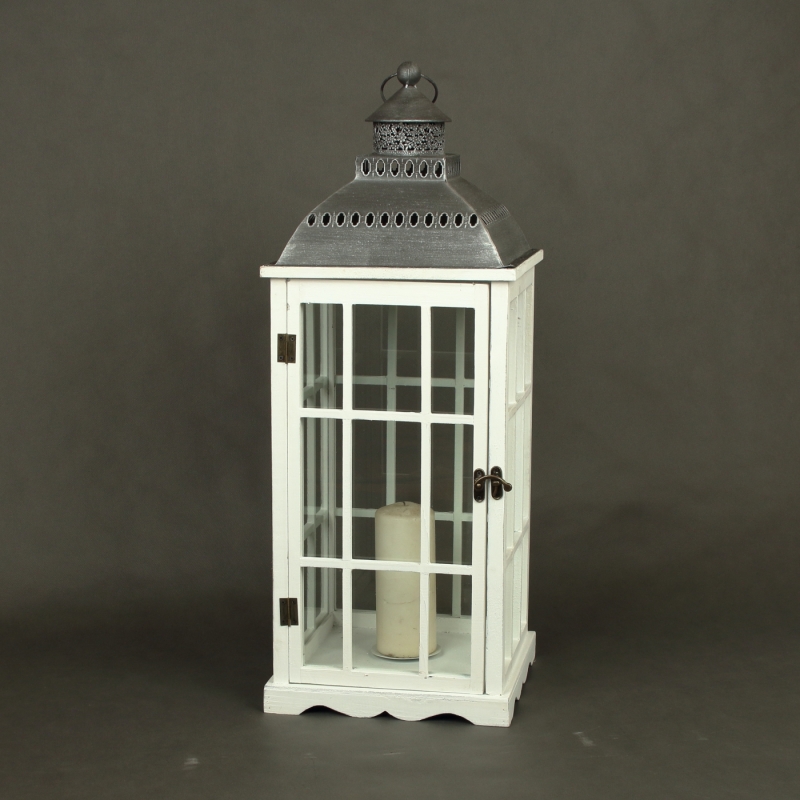 Lucerna na sviečku veľká biela 30x30x80cm