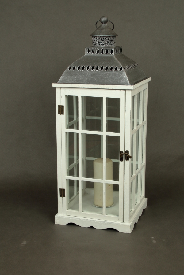 Lucerna na sviečku veľká biela 30x30x80cm