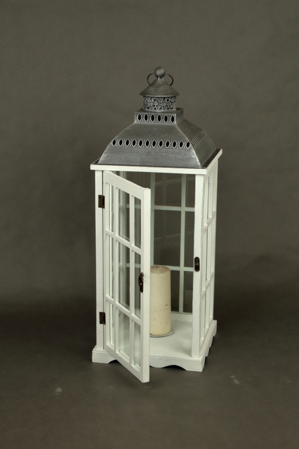 Lucerna na sviečku veľká biela 30x30x80cm