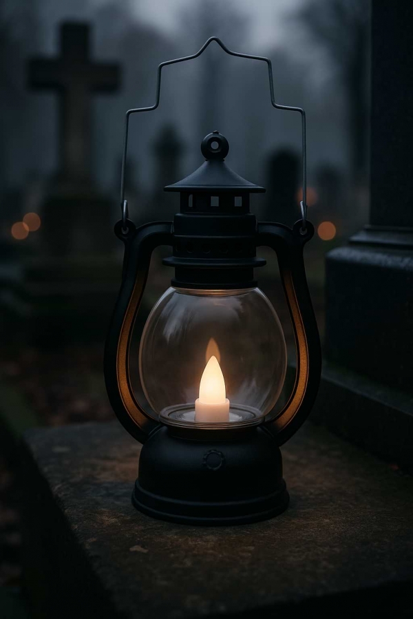 Lampáš s LED sviečkou - tichý plamienok spomienok 12cm