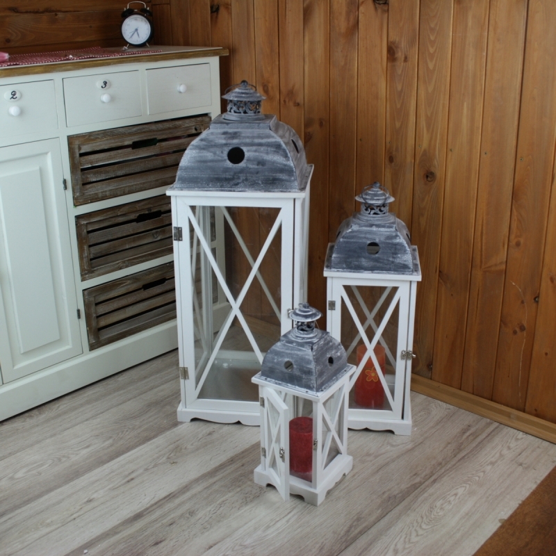 Lucerna Vintage drevená biela 60cm