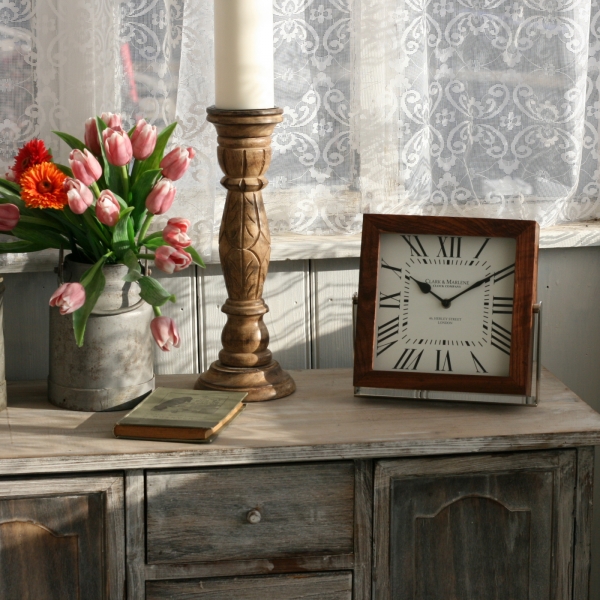 Luxusné drevené hodiny stolové 25x5x23cm