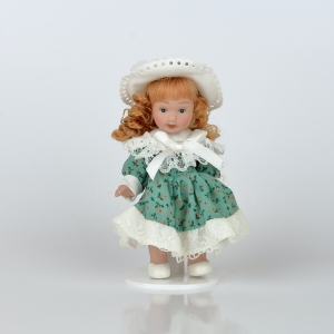 Mini bábika porcelán 12cm hrdzavé vlasy