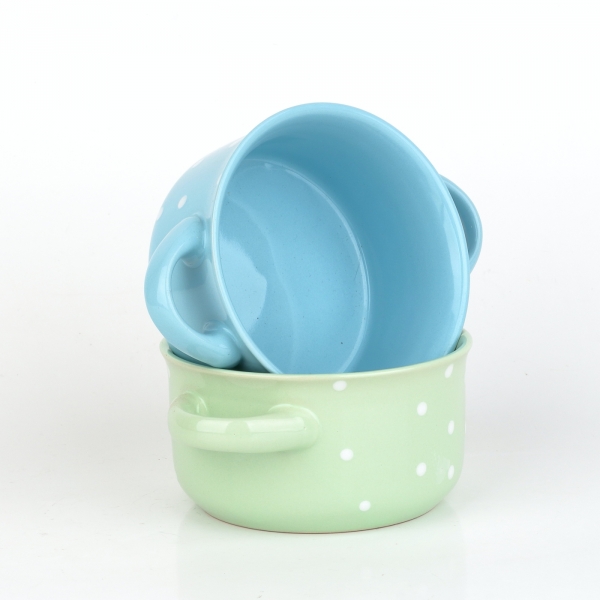 Miska s uškami modrá s bielymi bodkami 560ml keramika