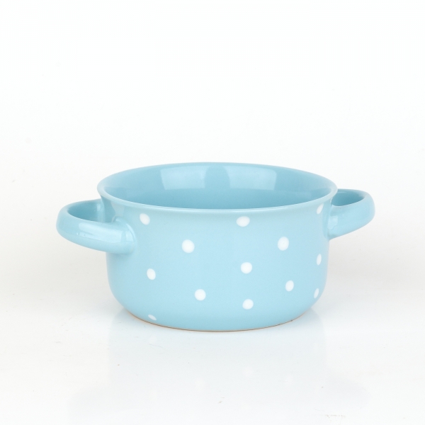 Miska s uškami modrá s bielymi bodkami 560ml keramika