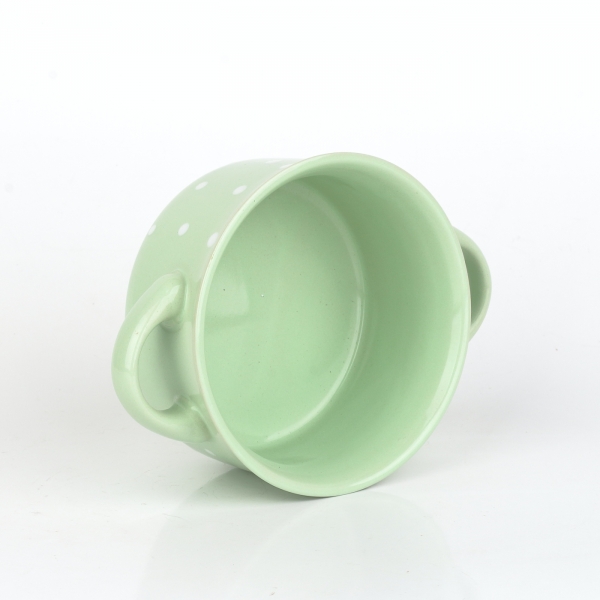 Miska s uškami zelená s bielymi bodkami 560ml keramika