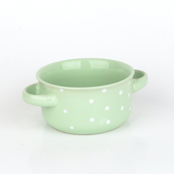 Miska s uškami zelená s bielymi bodkami 560ml keramika