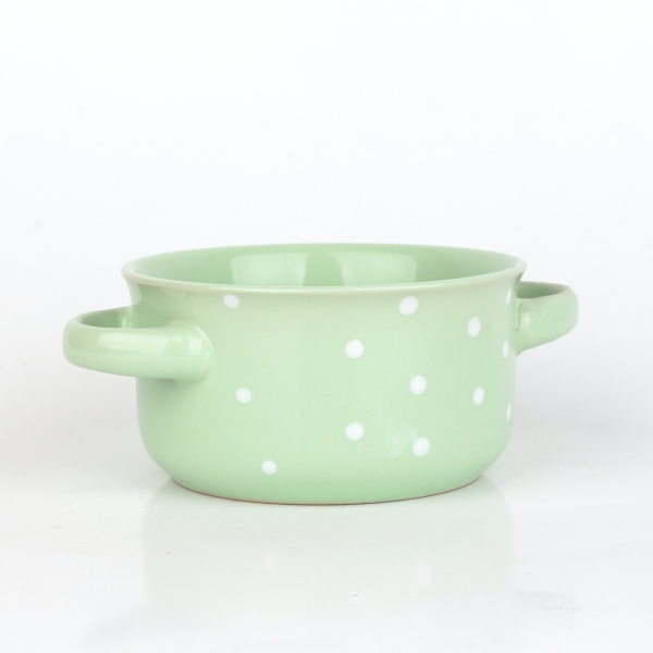Miska s uškami zelená s bielymi bodkami 560ml keramika