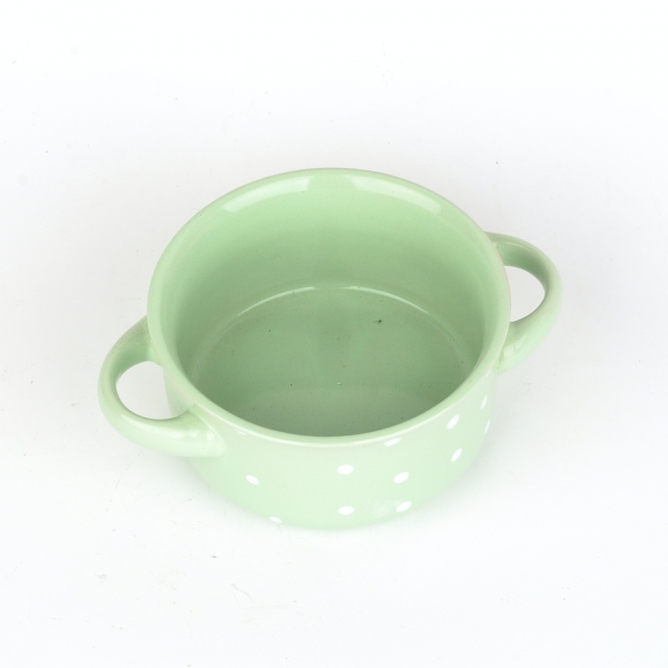 Miska s uškami zelená s bielymi bodkami 560ml keramika