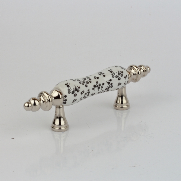 Nábytková úchytka keramická biela s čiernymi kvietkami 12x2cm