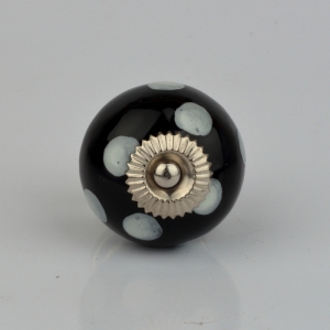 Nábytková úchytka keramická čierna s bielymi bodkami 4cm