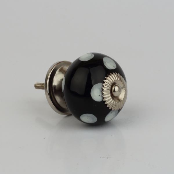 Nábytková úchytka keramická čierna s bielymi bodkami 4cm