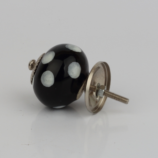 Nábytková úchytka keramická čierna s bielymi bodkami 4cm