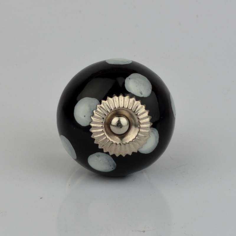 Nábytková úchytka keramická čierna s bielymi bodkami 4cm