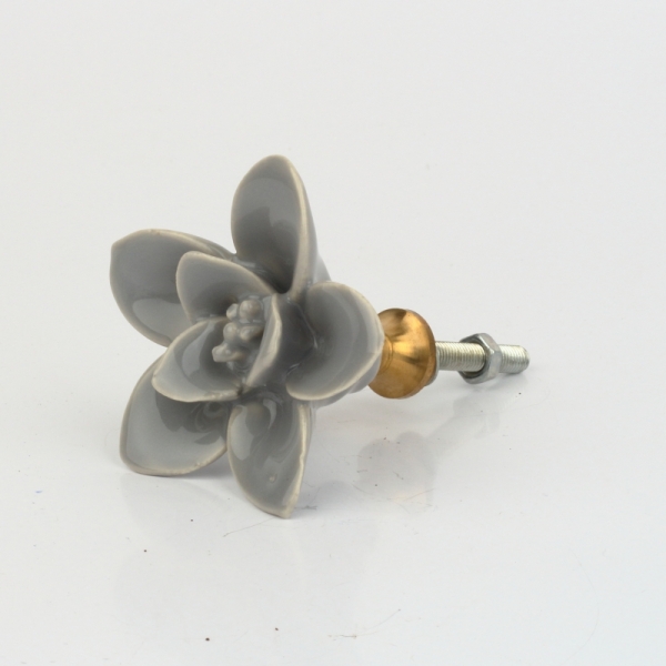 Nábytková úchytka keramická kvetina šedá 3,5cm