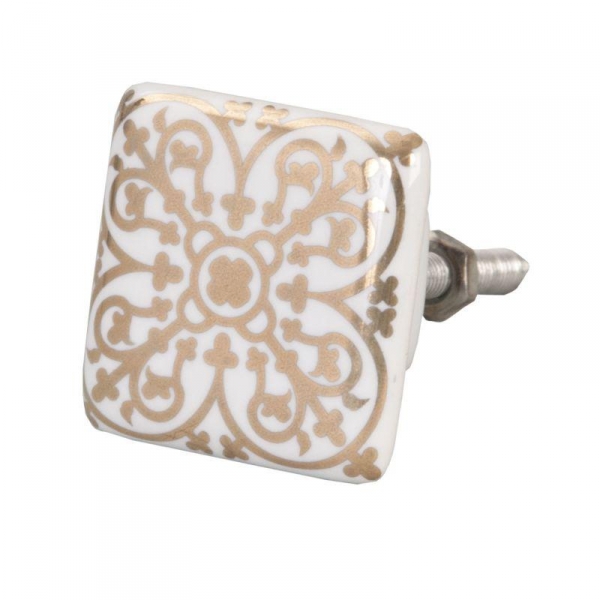 Nábytková úchytka keramická zlaté zdobenie 3,5x3,5cm