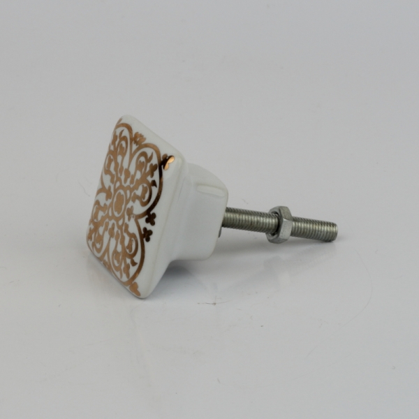 Nábytková úchytka keramická zlaté zdobenie 3,5x3,5cm