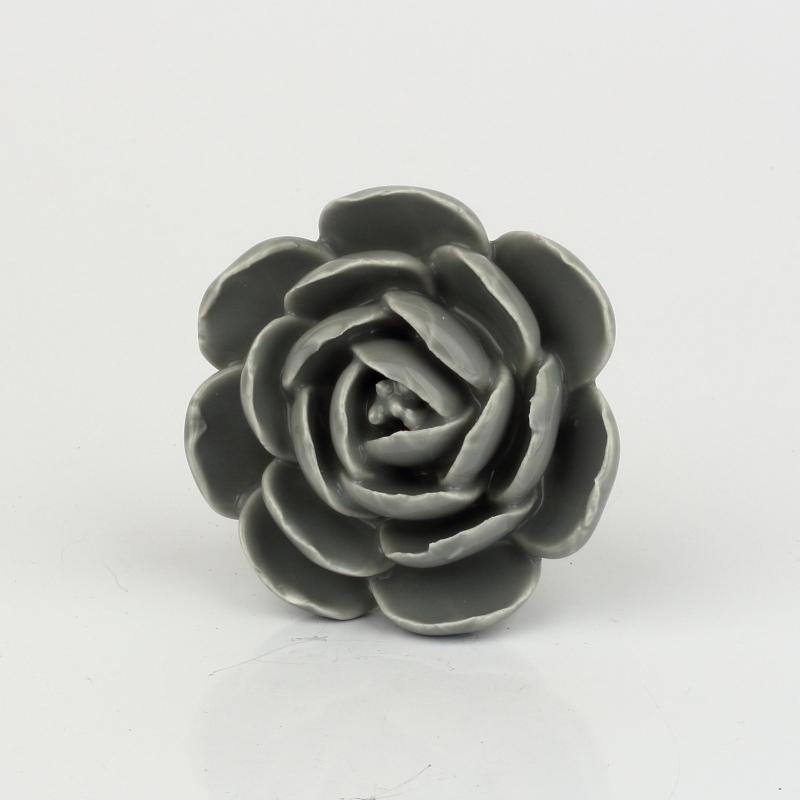 Nábytková úchytka keramický kvet tmavosivý 5cm