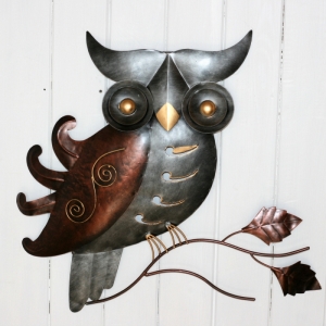 Nástenná dekorácia kovová sova 43cm