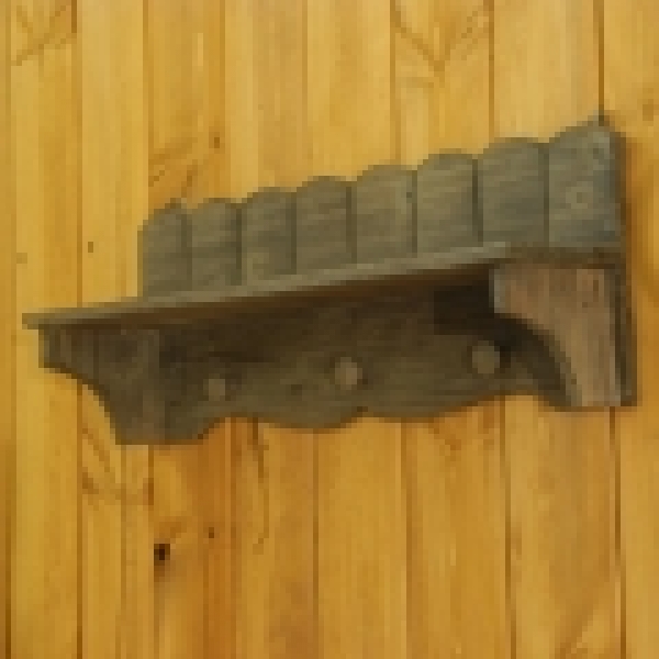 Nástenná drevená polička s háčikmi - vyradené