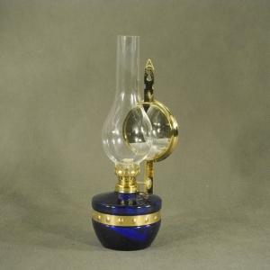 Nástenná petrolejová lampa so zrkadlom modrá 25cm