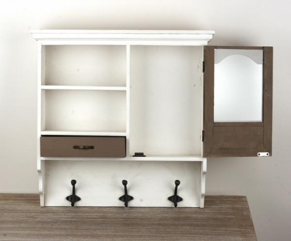 Nástenná vidiecka skrinka s háčikmi 52x56cm