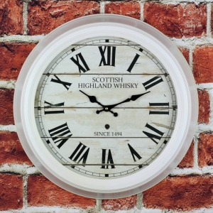 Nástenné hodiny biele Scottish highland whisky 48cm