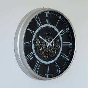 Nástenné hodiny čierno-strieborný kov 54cm