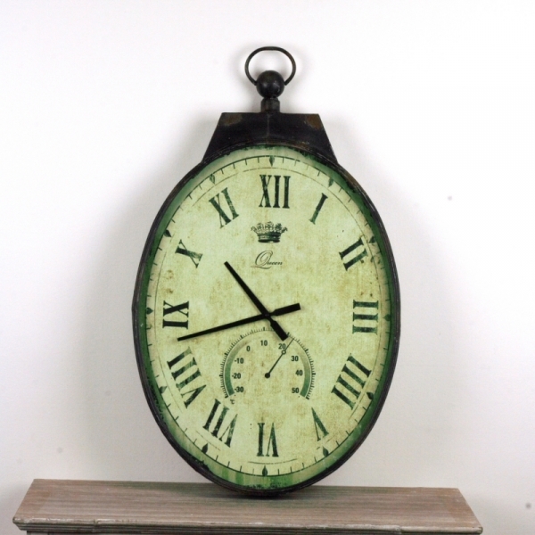 Nástenné hodiny oválne s teplomerom Queen 92cm