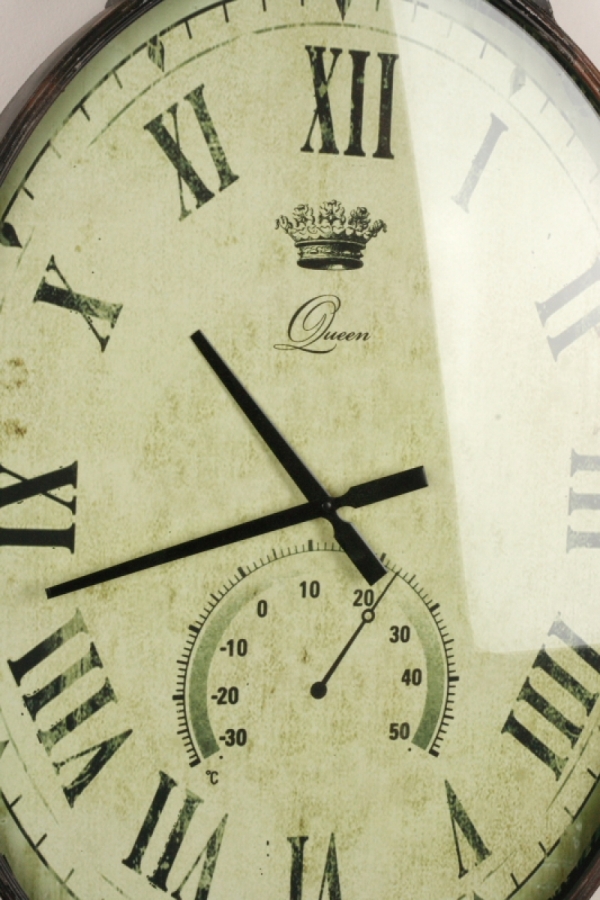 Nástenné hodiny oválne s teplomerom Queen 92cm