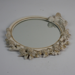 Nástenné okrúhle zrkadlo bielo zlaté 48x41cm