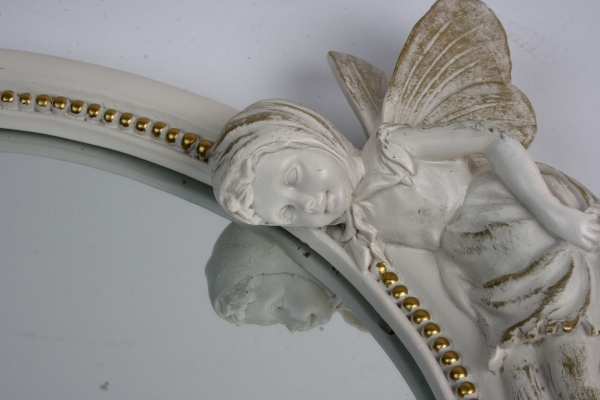 Nástenné okrúhle zrkadlo bielo zlaté 48x41cm