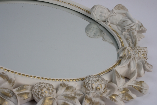 Nástenné okrúhle zrkadlo bielo zlaté 48x41cm