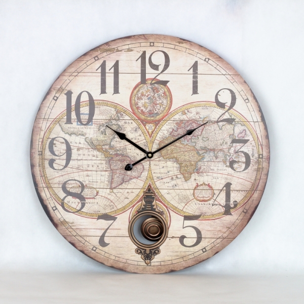 Nástenné kyvadlové hodiny mapa sveta 58cm