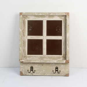 Nástenné zrkadlo okno so 4 háčikmi 45x57cm