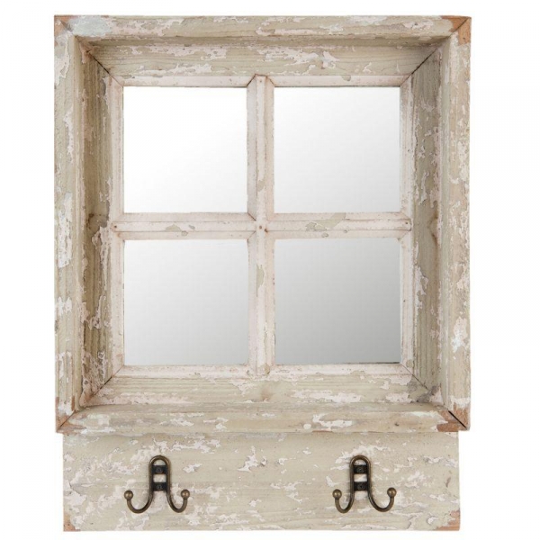 Nástenné zrkadlo okno so 4 háčikmi 45x57cm