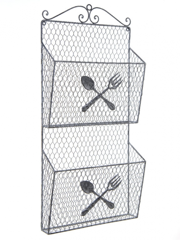 Nástenný drôtený organizér s 2 vreckami – 70 cm