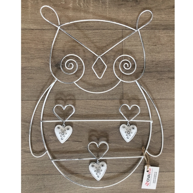 Nástenný kovový držiak na foto - sova 30x41cm